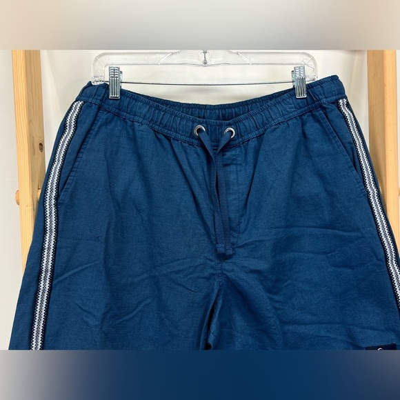 QUICKSILVER men's Navy cotton elastic waist swim trunks w/ side stripe size L - Picture 5 of 12